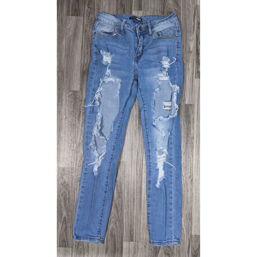 (3/$35) Fashion Nova Womens Size 27 Pockets Distressed Skinny Denim Blue Jeans